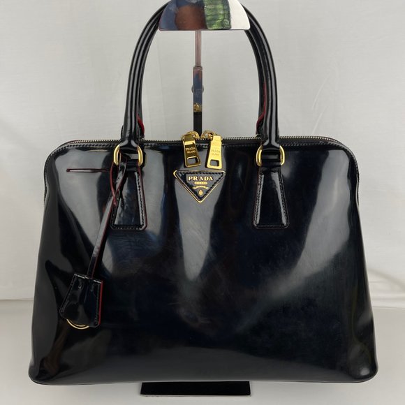 Prada Handbags - Prada Black Patent Leather Saffiano Tote - Authenticity Certified